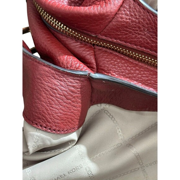 Michael Kors Fulton Pebble Leather Chain Bag Tote Purse Mahogany Red Burgundy - Picture 7 of 16